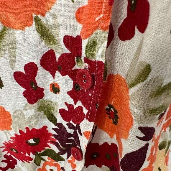 Hot Cotton Womens 100% Linen Floral Button Up Top XL Multicolor Short Sleeve USA - Picture 4 of 6